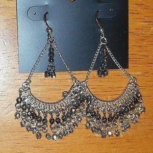 Silver Rhinestones Chandelier Long Dangle Earrings